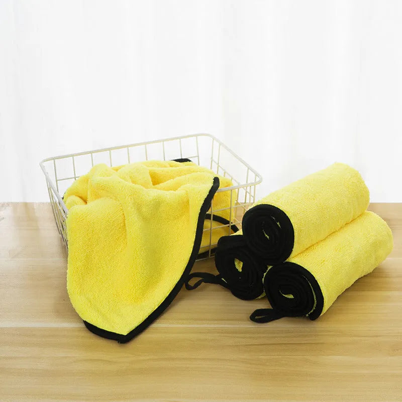 Yellow microfiber dog drying towel with hook loop, super absorbent for pets