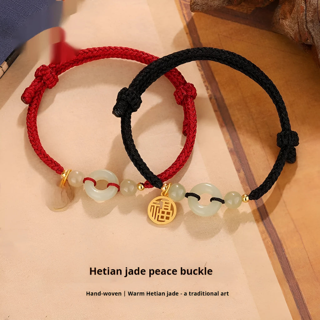 Silver geometric bracelet with peace buckle and integrated carrying strap in black colour