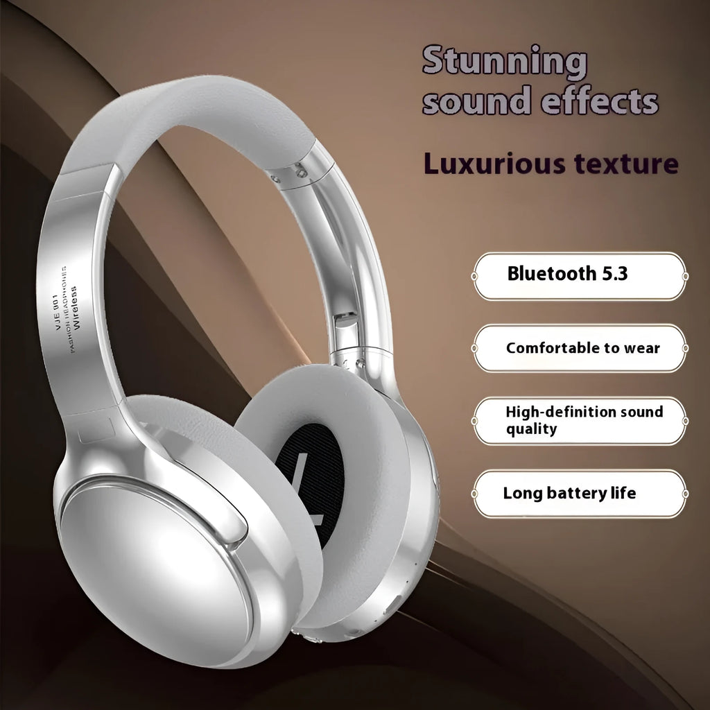 Retro-style brown wireless Bluetooth headset with metal details and sport headband design.