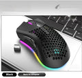 Hollow out design wireless computer mouse with luminous effects in black, cyan or white colours