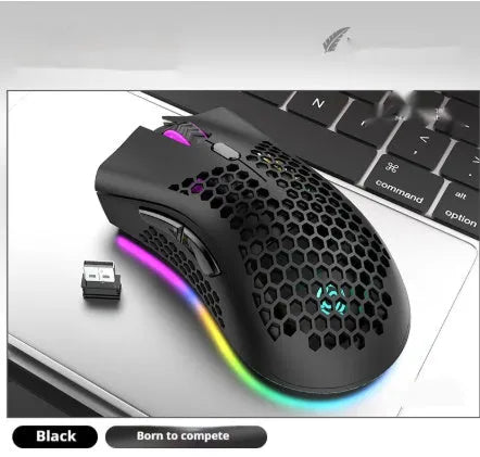 Hollow out design wireless computer mouse with luminous effects in black, cyan or white colours