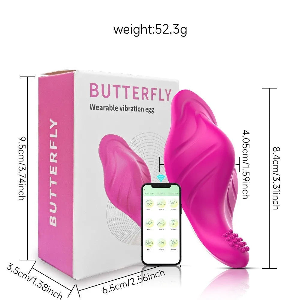 Rose red APP controlled wearable female massager with butterfly design and USB charging