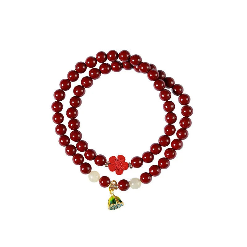 Purple gold sand cinnabar bracelet with double circle design and lotus seedpod centre