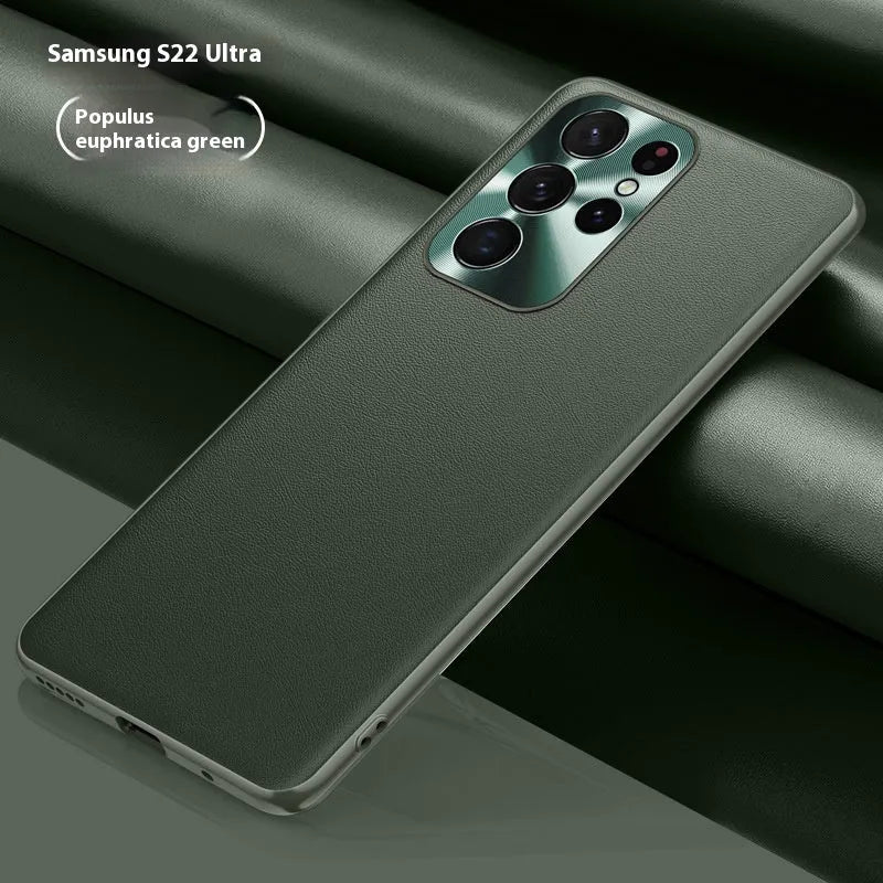 Plain leather texture TPU phone case with metal lens patch for Samsung Galaxy, Athens Black colour