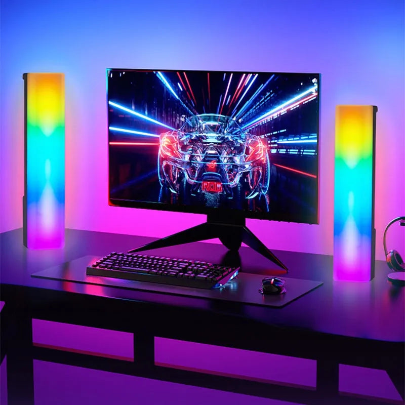 3D RGB light pick-up table lamp with music voice activation in white or black shell