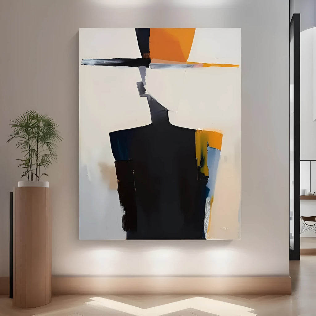 Hand-painted abstract canvas painting of a man with a hat, vertical oil painting for living room or bedroom wall art