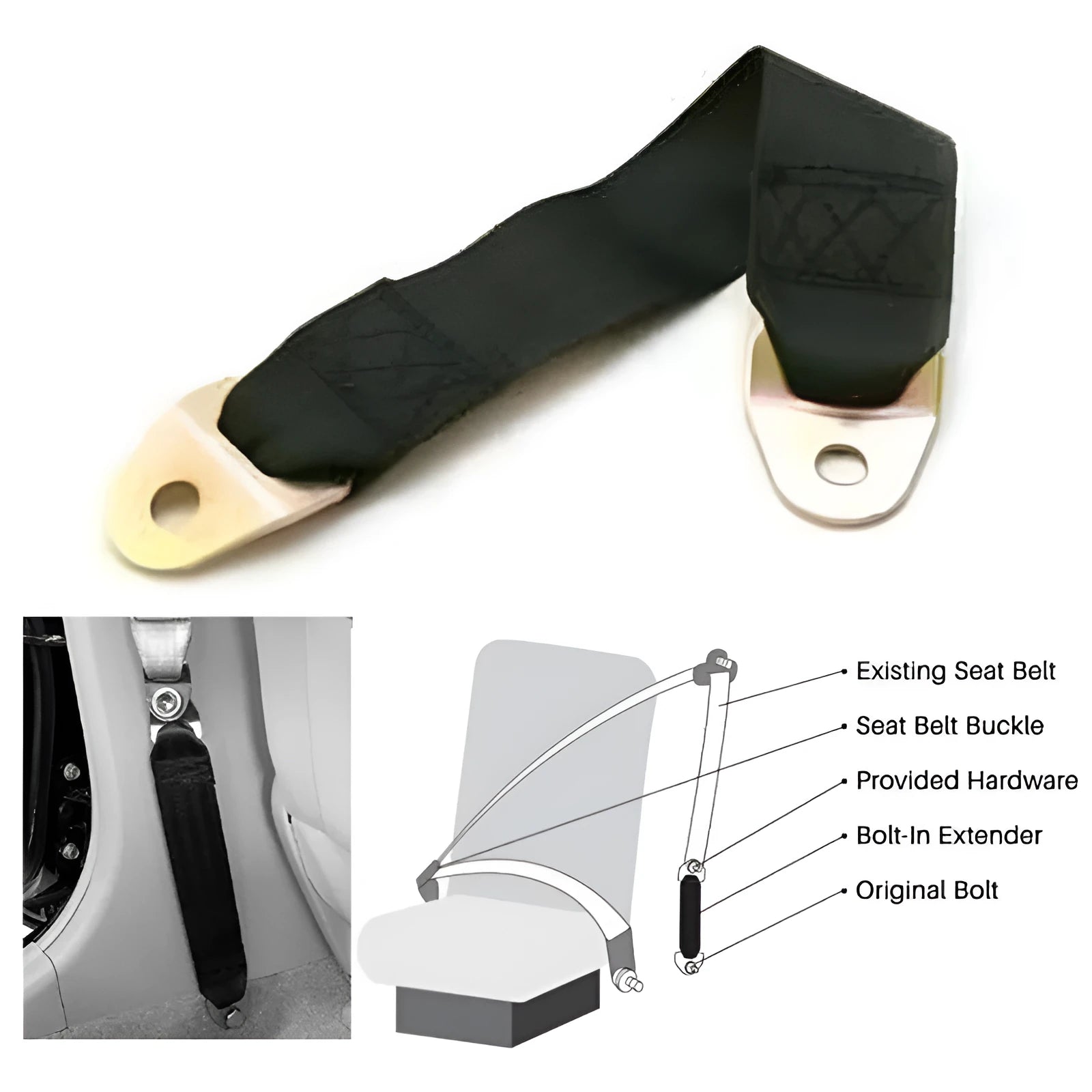 White polyester door latch and door stop belt fixing strap with screws and nuts