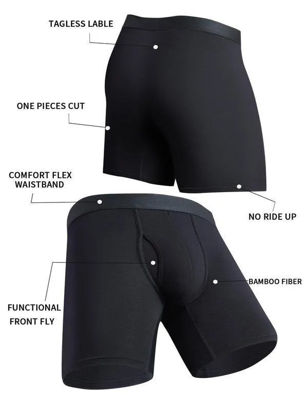 Men's bamboo fibre lace boxer briefs in black - breathable nylon blend with cotton-lined cup - front view