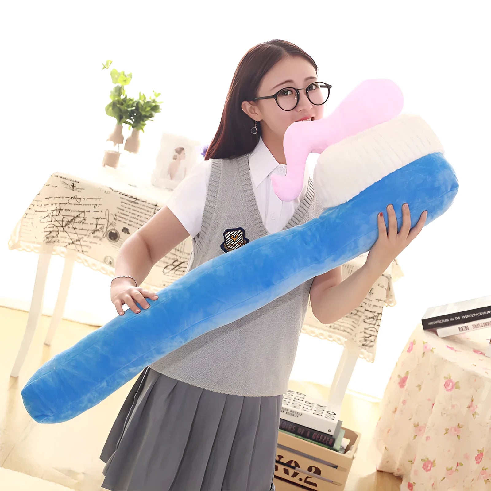 Cartoon toothbrush pillow plush toy photo prop in green yellow pink blue 90cm height