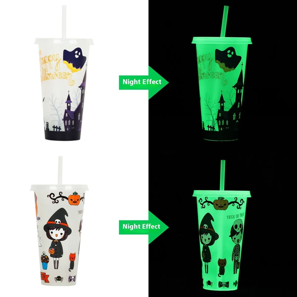 720ml plastic Halloween luminous straw cup with colourful design