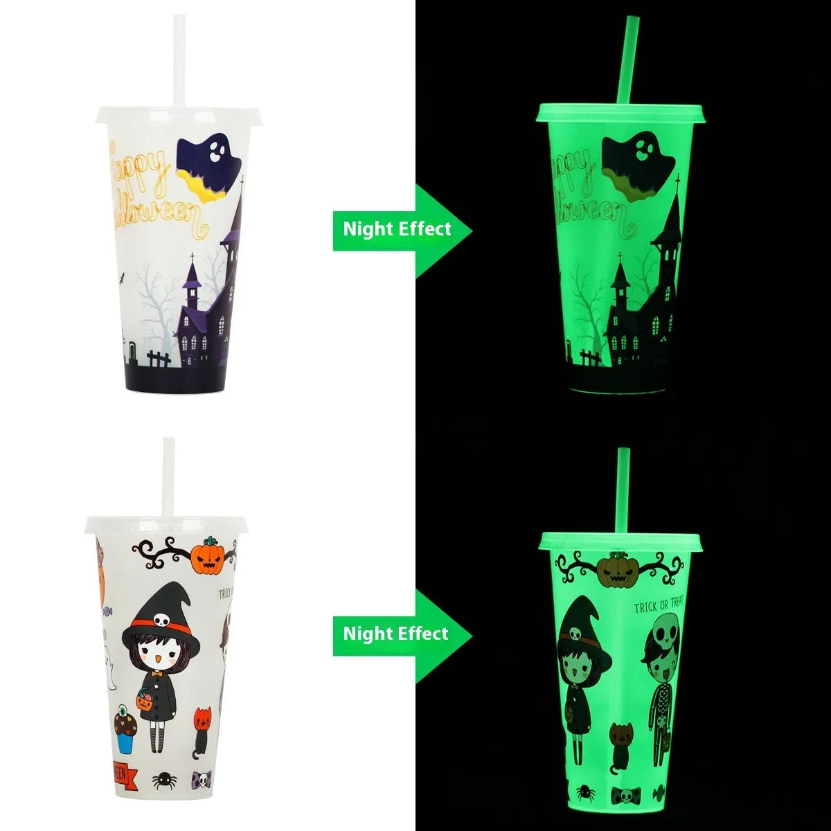 720ml plastic Halloween luminous straw cup with colourful design
