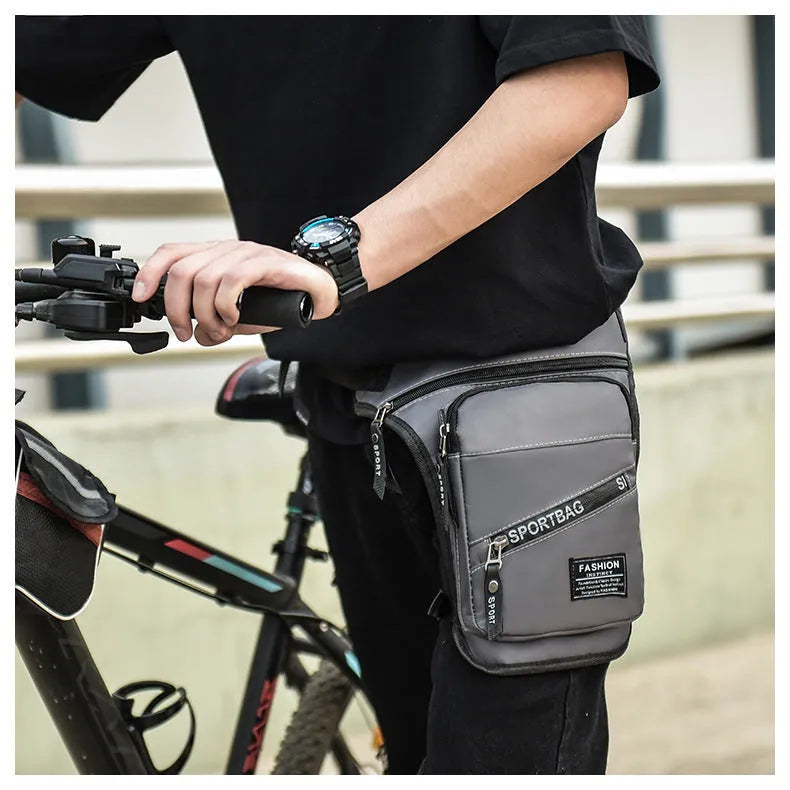 Men's outdoor cycling leg bag in nylon with crossbody strap, shown in multiple colour options