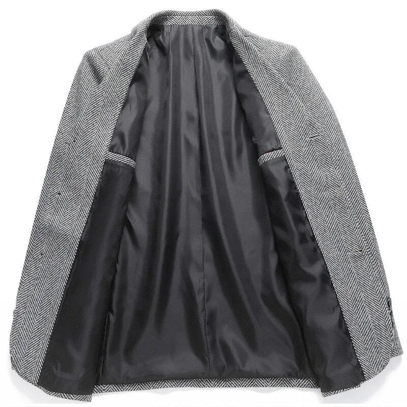 Men's loose-fit solid-colour wool blend overcoat for spring and autumn, shown in a neutral colour.