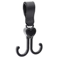 Double hook love hook for baby carriage and electric bike in black leather finish