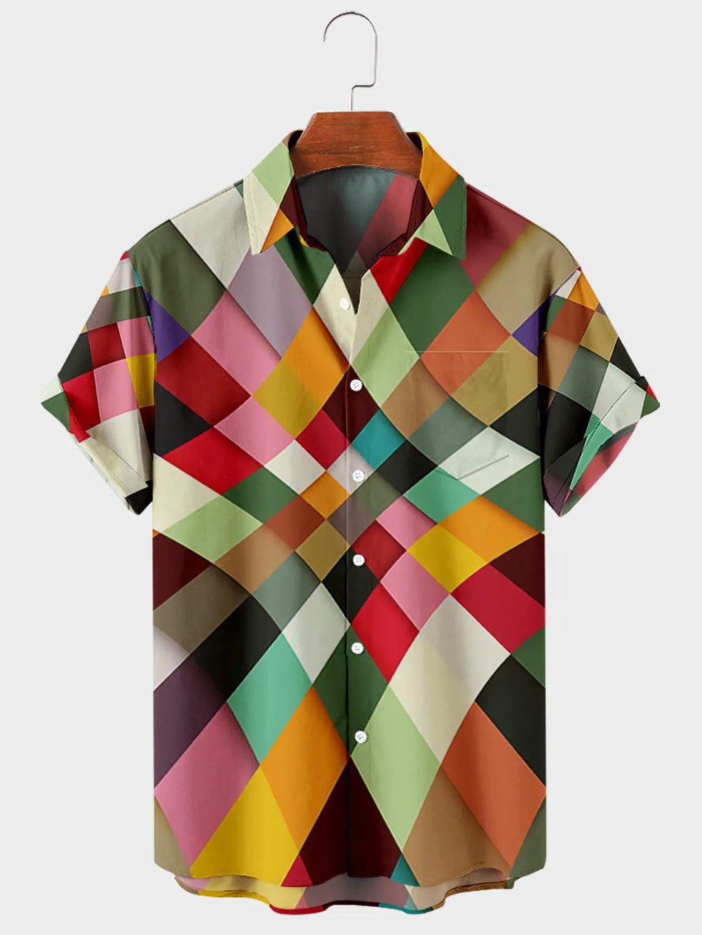 Men's striped digital print short sleeve shirt in Photo Color with four-way stretch polyester fabric