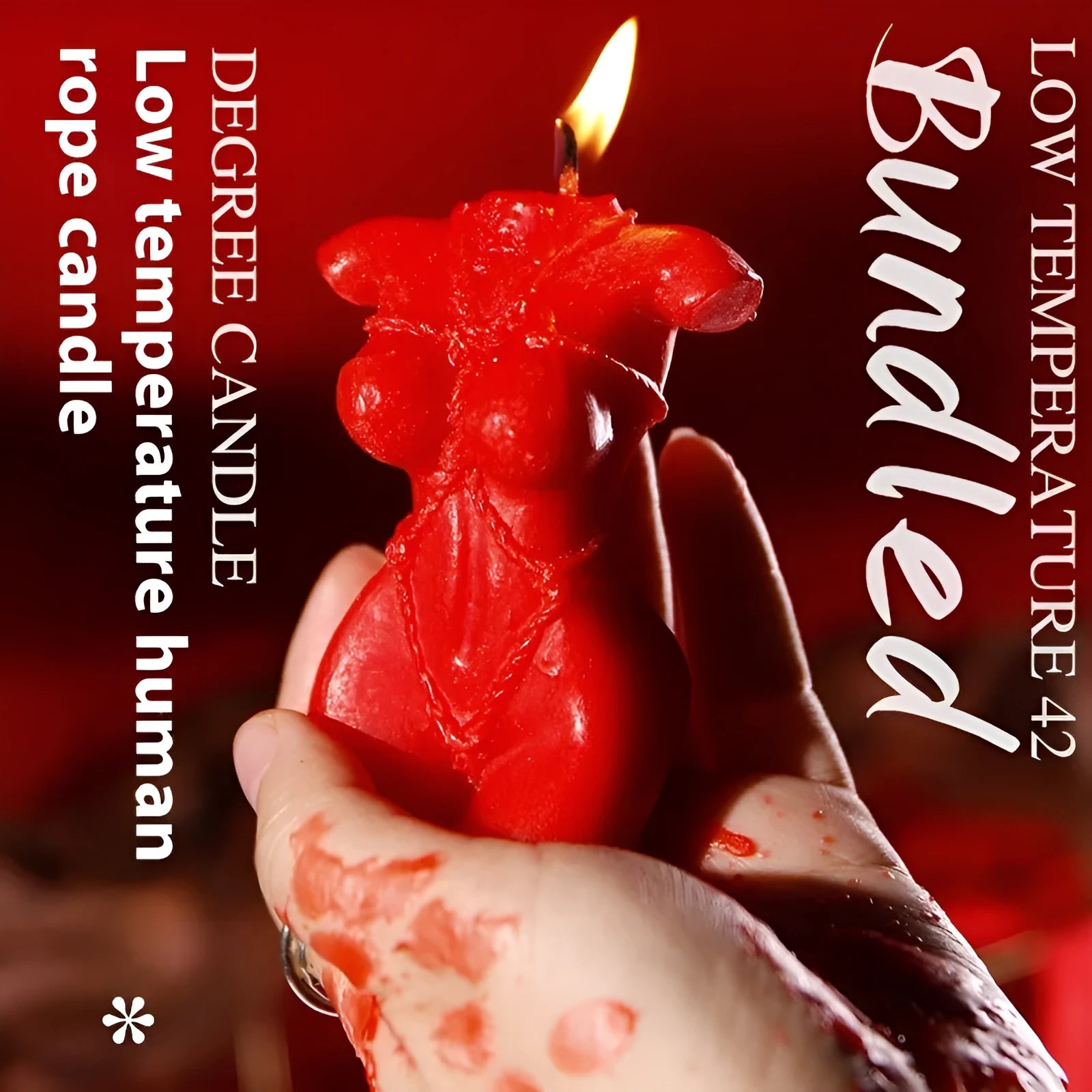 A low temperature soy wax massage candle in a choice of rose red, spring pink, or lilac purple.