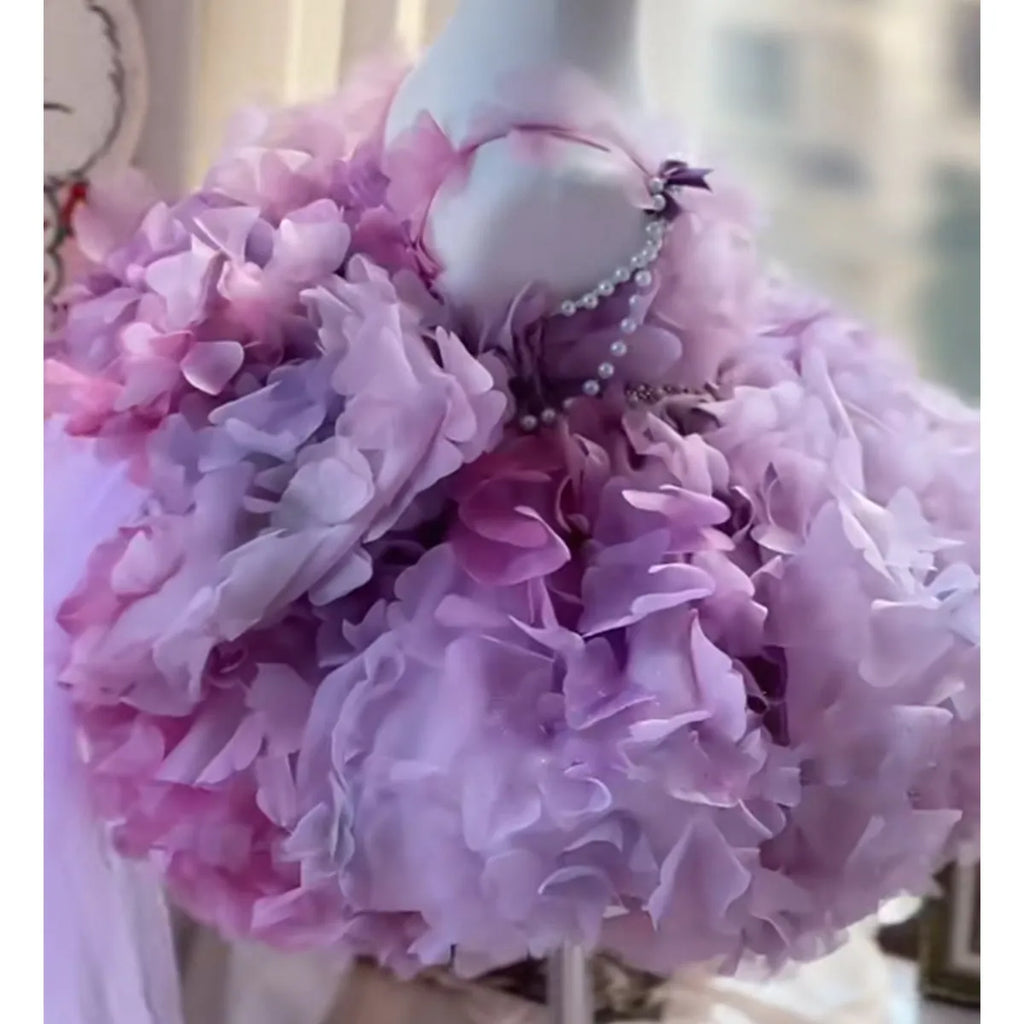 Children's dress in Violet FARCENT polyester with white lining and lace-up front