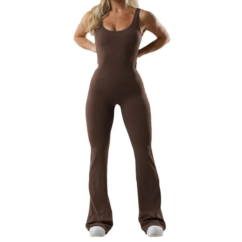 Women's black milk silk yoga bodysuit with seamless design and built-in chest pad on a mannequin.