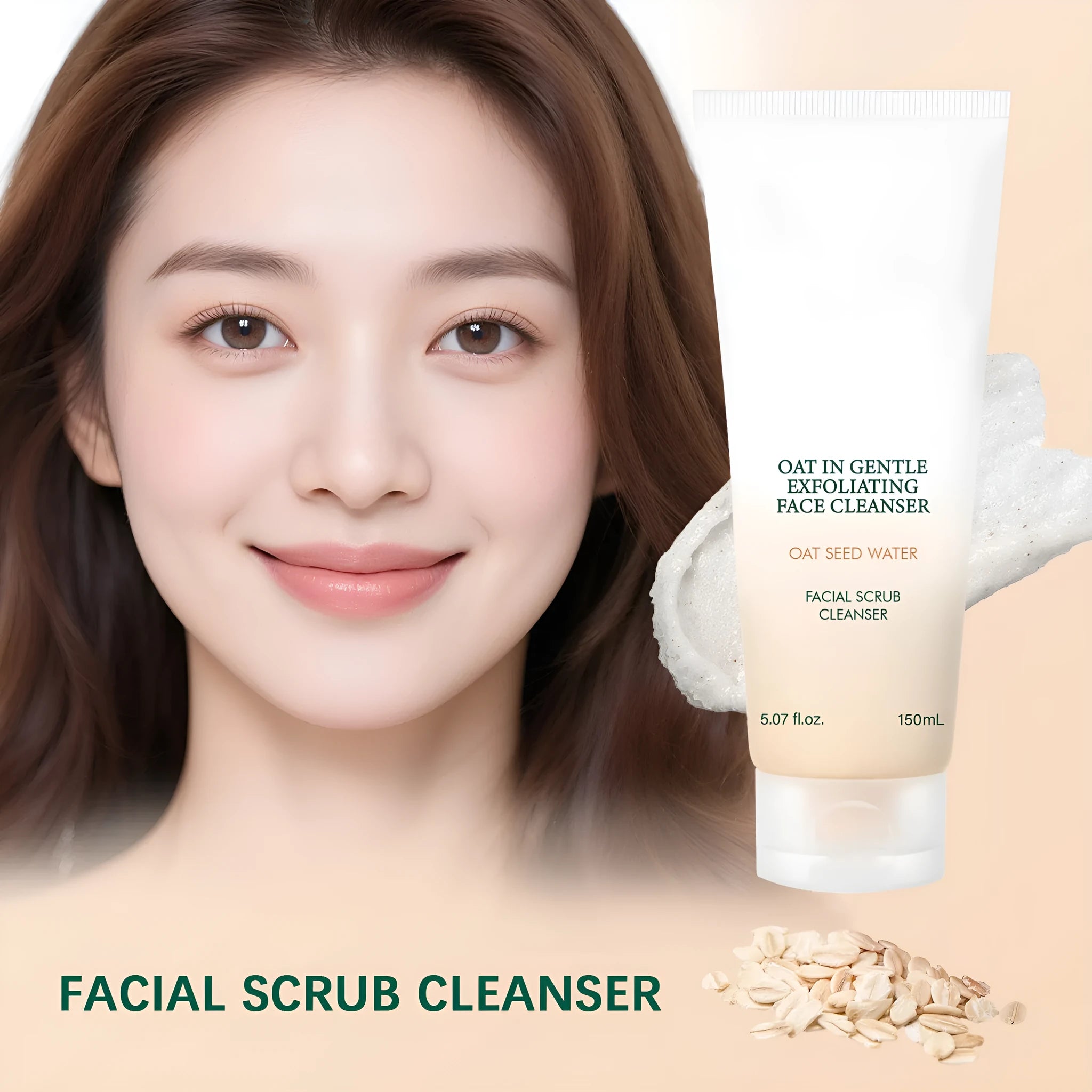 150ml oat facial cleanser foam in white pump bottle for gentle pore cleansing