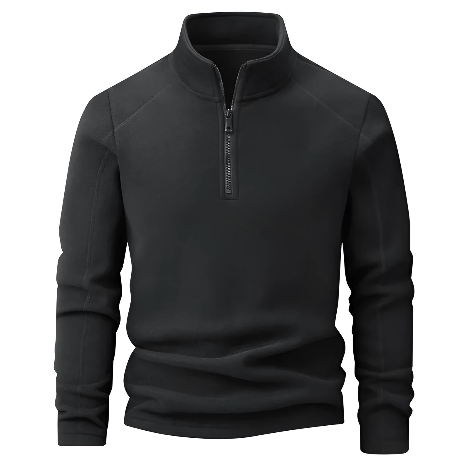 Men's stand collar half-zip long sleeve fleece sweatshirt in dark gray, loose fit, front view