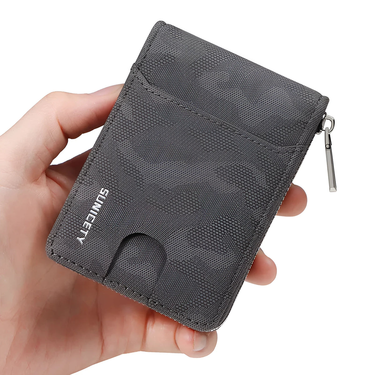 Camouflage large capacity zipper men's wallet in black PU leather with multiple compartments