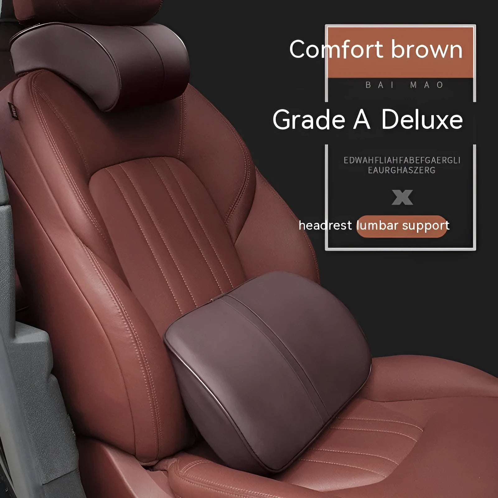 Memory foam car cushion headrest lumbar support pillow in leather exterior with cotton filler