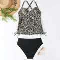 Women's high-waist slim fit bikini set in nylon, available in black, army green, leopard print, and green leaves.