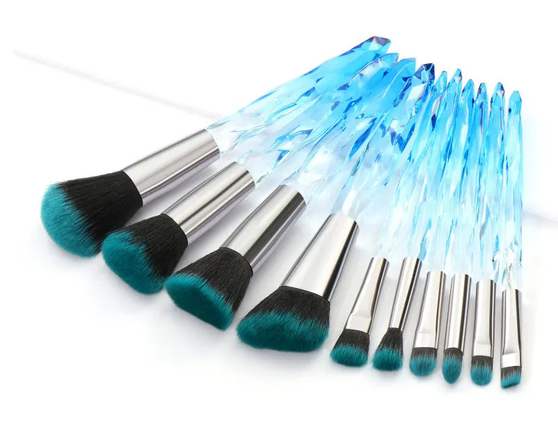 10 crystal-handle foundation brushes with artificial fibre bristles in four colour options