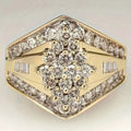 Gold electroplated copper heavy industry ring with geometric palace style design