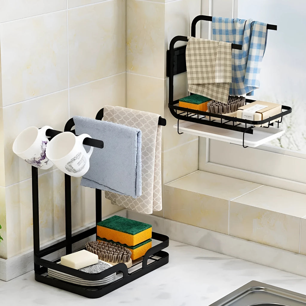 Foldable plastic kitchen storage rack for draining rags and tea towels in new Chinese style