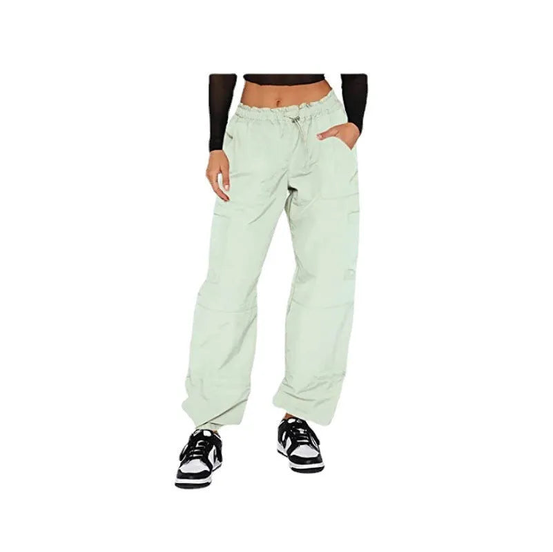 Multi-pocket cargo casual trousers in polyester fabric with straight leg design and mid-waist fit