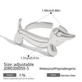 Niche design stainless steel ring with cat and dog geometric shape for women, electroplated finish, multiple colour options