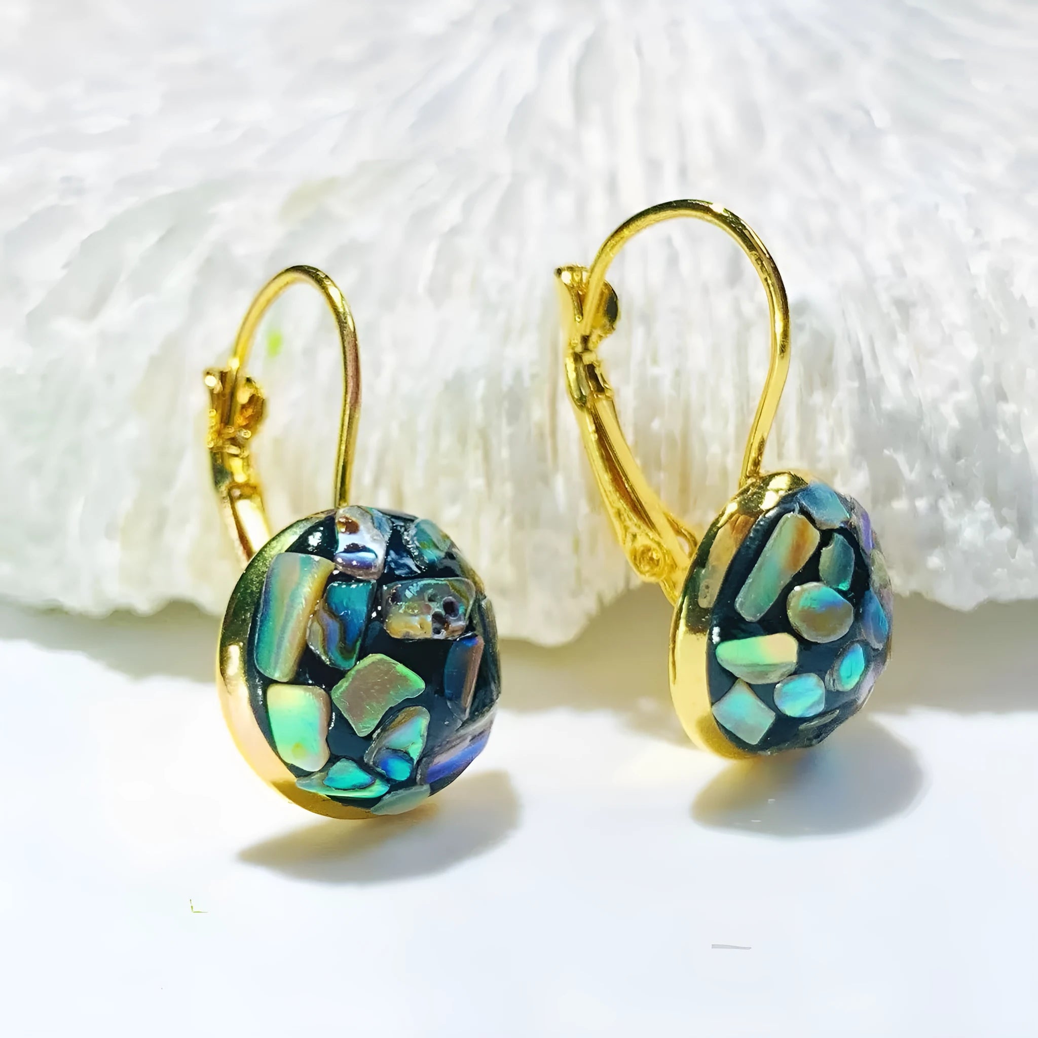 Handmade mother-of-pearl earrings with Chinese character Fu Chanel style for women