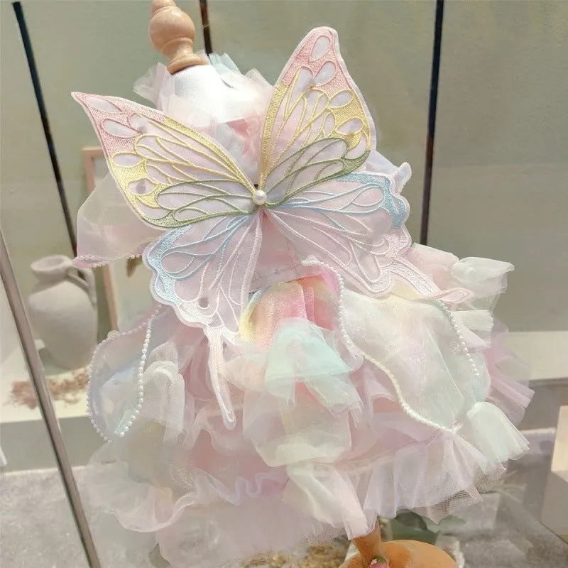 Girls fashion butterfly wings dog dress in colourful skirt design made of polar fleece