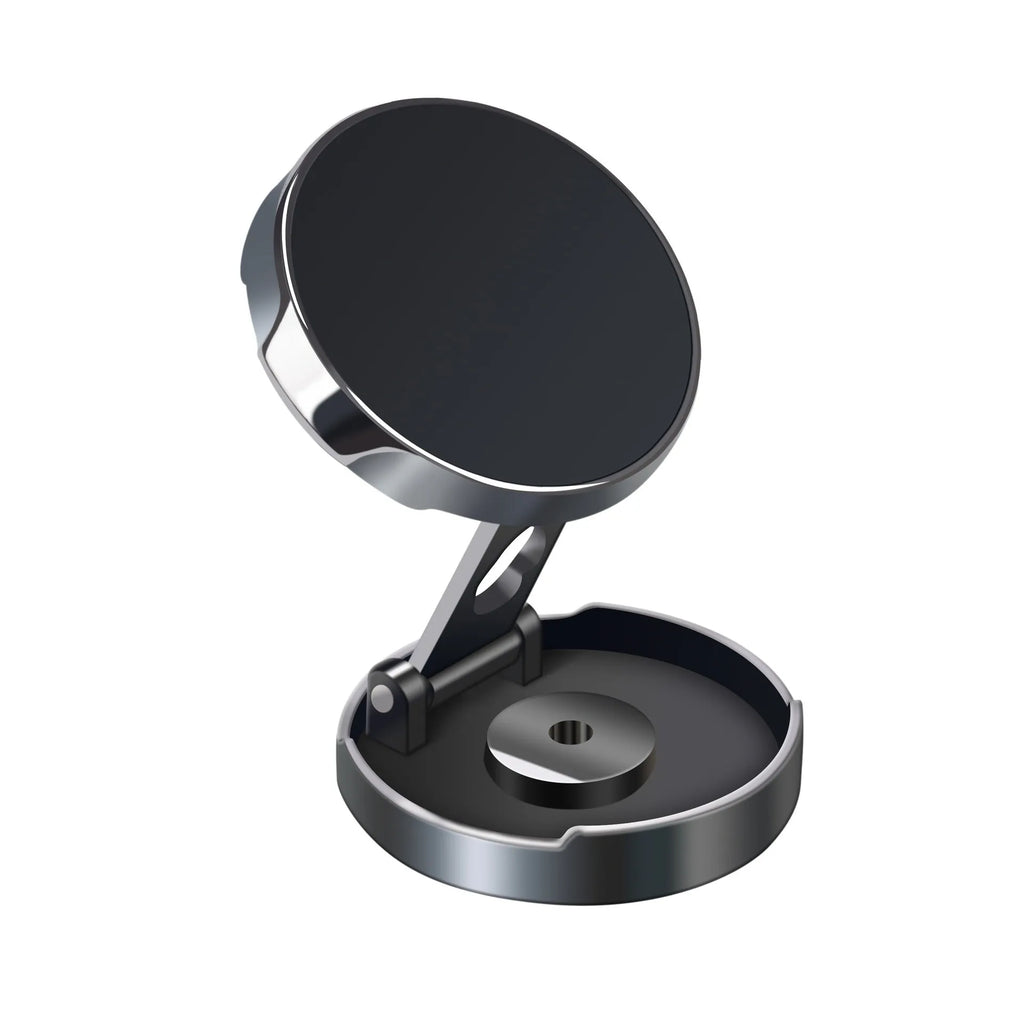 Black magnetic car phone holder with suction cup on steering wheel, ABS zinc alloy construction