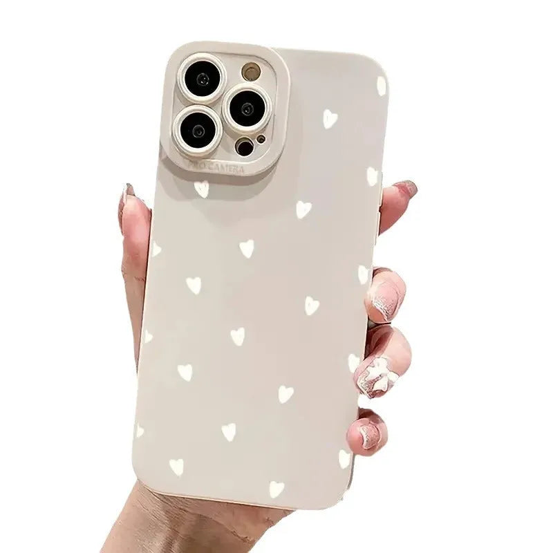 White heart TPU mobile phone shell back cover for iPhone 11-15 series, white pupils S039 white love design