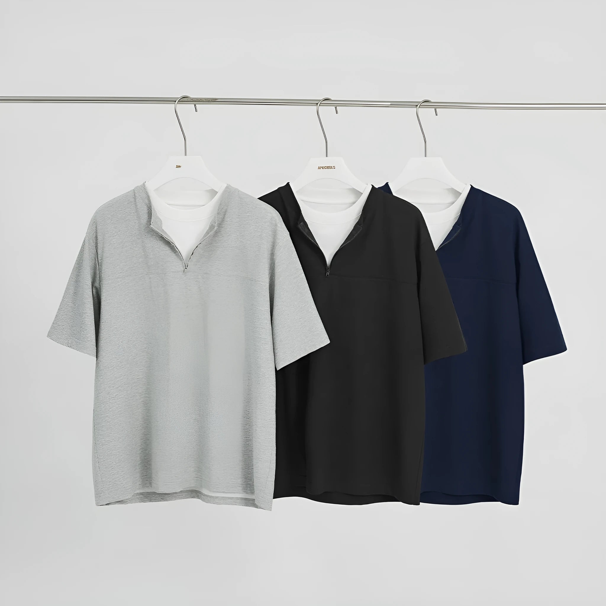 Cotton blend loose fit patchwork top in solid colour with zip false two-piece design
