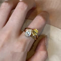 Copper open geometric ring for women with water drop contrast colour double sheng stone setting.