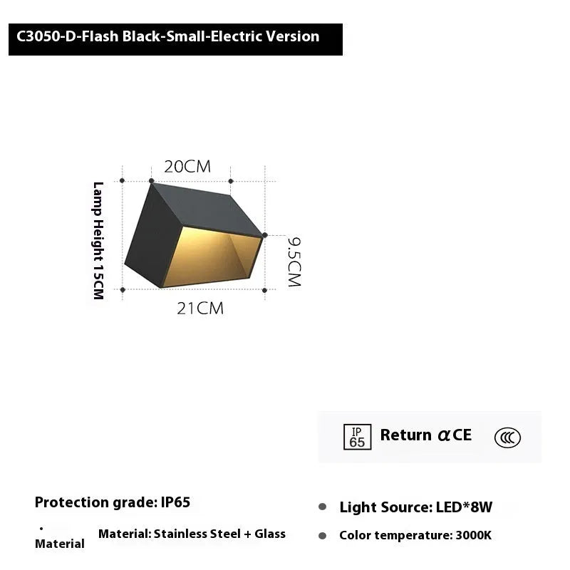 Black solar powered LED spotlight outdoor IP65 waterproof stainless steel geometric art garden lamp 30x22cm