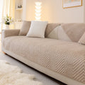 Solid colour plush sofa cover cloth in white, khaki, light grey or dark grey, with multiple sizes from 70x70cm to 110x240cm