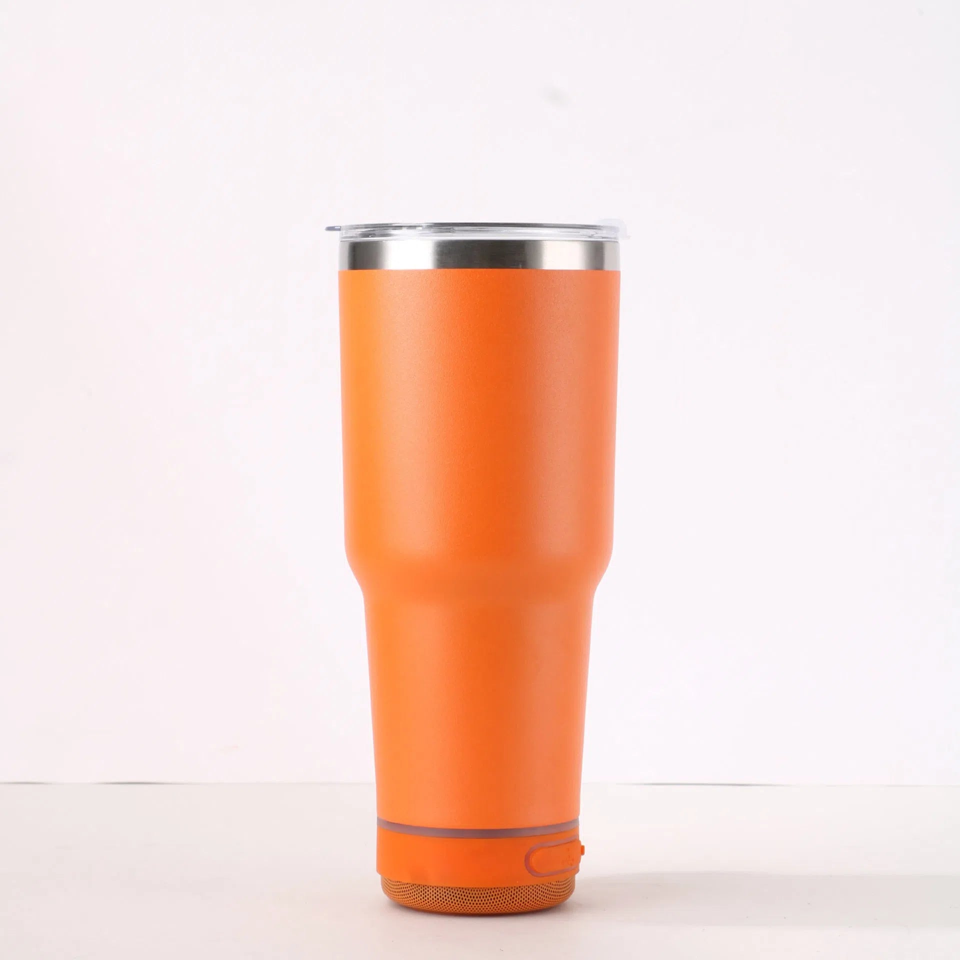 30oz Bluetooth Audio Cup in pink with 304 stainless steel insulation, showing speaker and drink opening