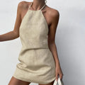 Solid colour women's linen summer dress with A-line skirt in sizes S, M, L