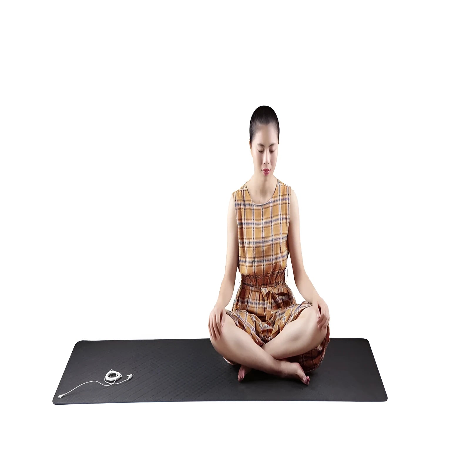 Blue conductive grounding yoga mat with plants pattern measuring 182 x 61 cm with 5mm thickness