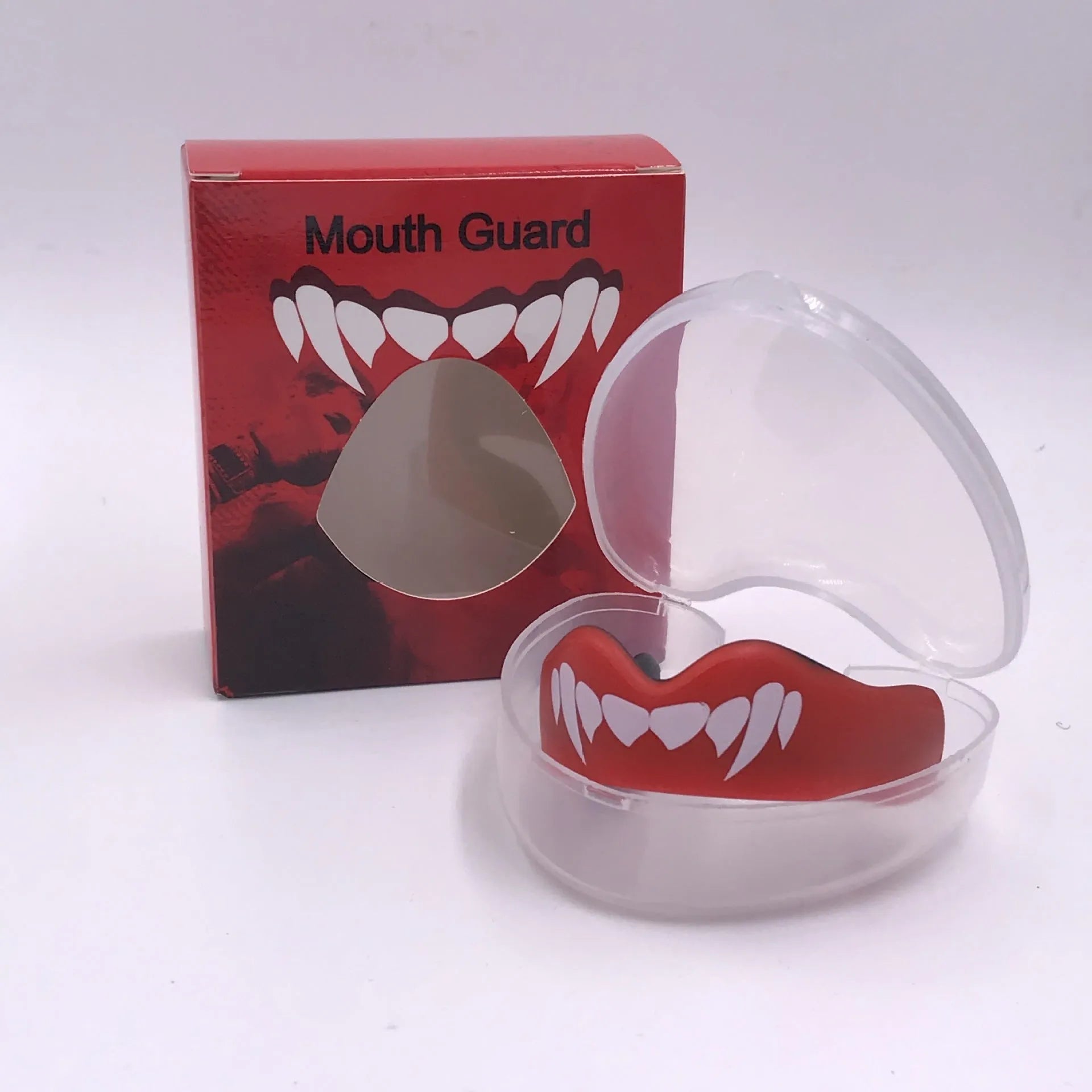Adult boxing mouthguard with tooth socket design and printed teeth pattern for martial arts sports protection