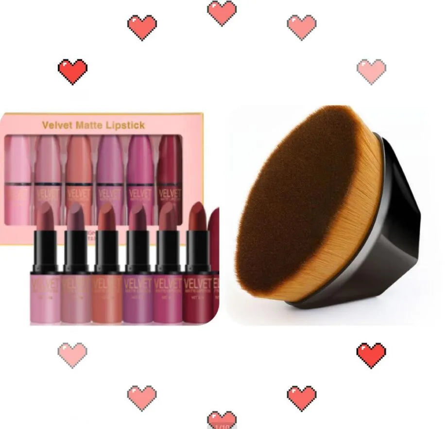 Bullet matte lipstick set 6-piece waterproof non-stick cup wax-based formula in L2198 colours in compact pack