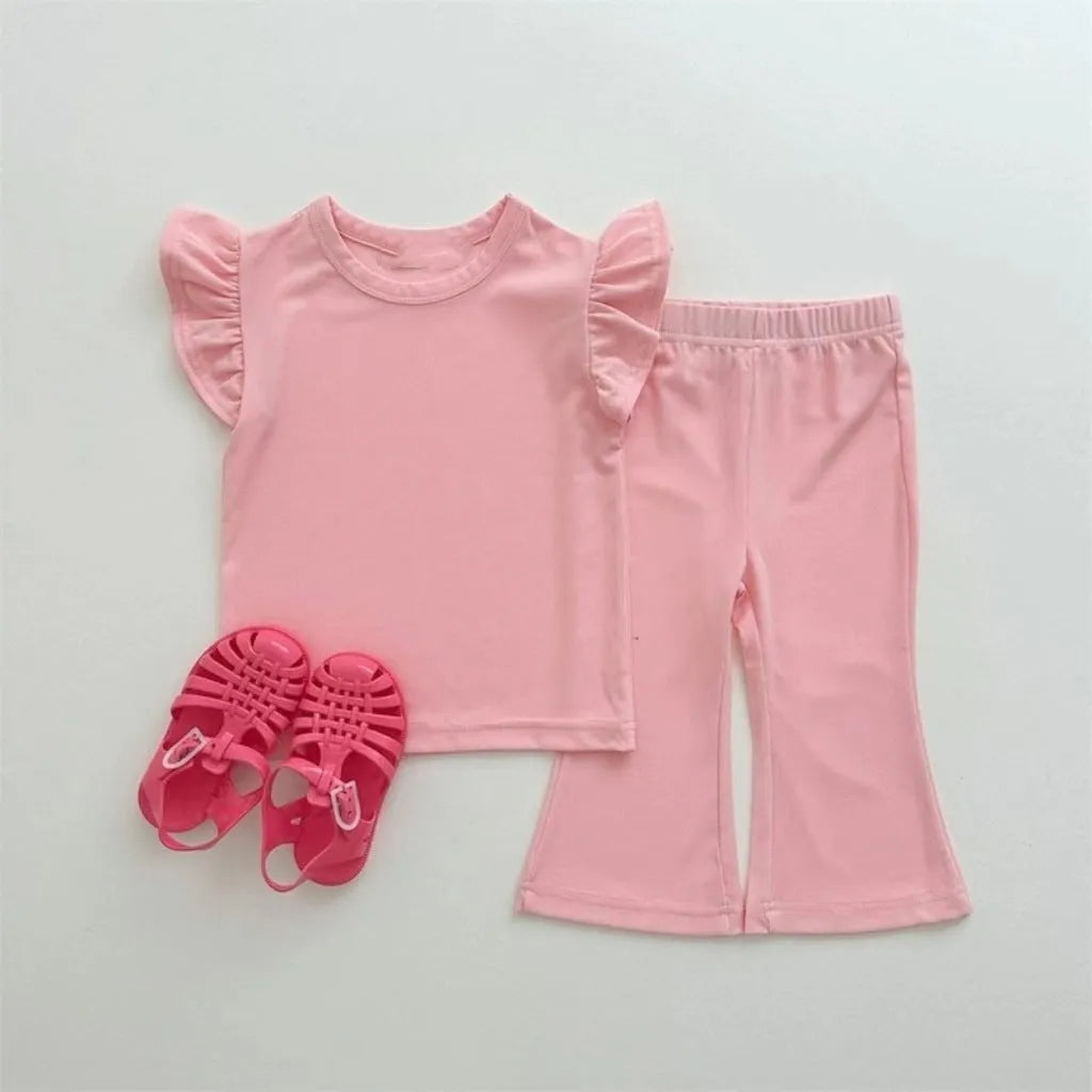 Girl's simple cute wild suit fashion two-piece cotton set in solid colour for height 73-120cm
