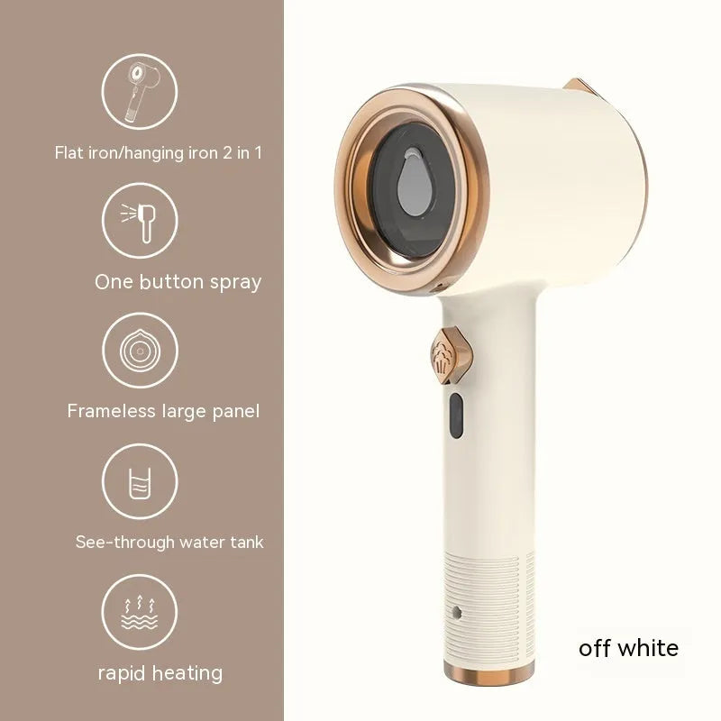 Mini portable handheld garment steamer in beige with titanium soleplate and 50ml water tank