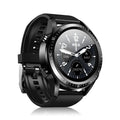 Black smartwatch with health monitoring on a silicone strap, showing a blood pressure readout on its screen.