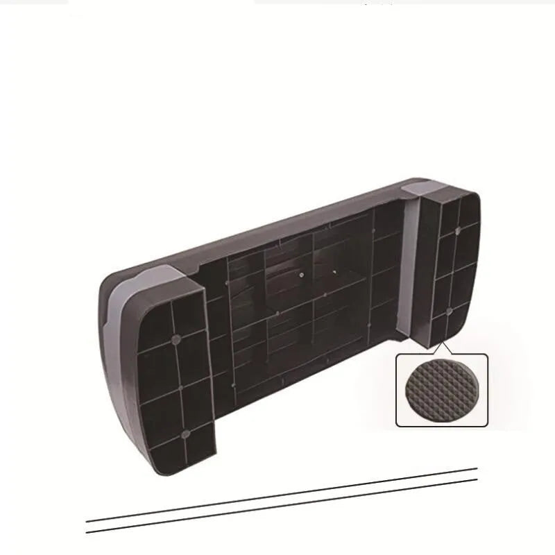 Aerobic fitness step pedal in PP material, 68 x 28 x 15cm, shown in Black and Blue or Grey.