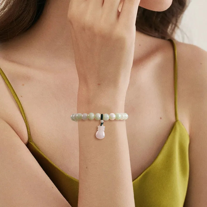 Ice jade unisex bracelet with 8mm flower purse style and Chinese national design